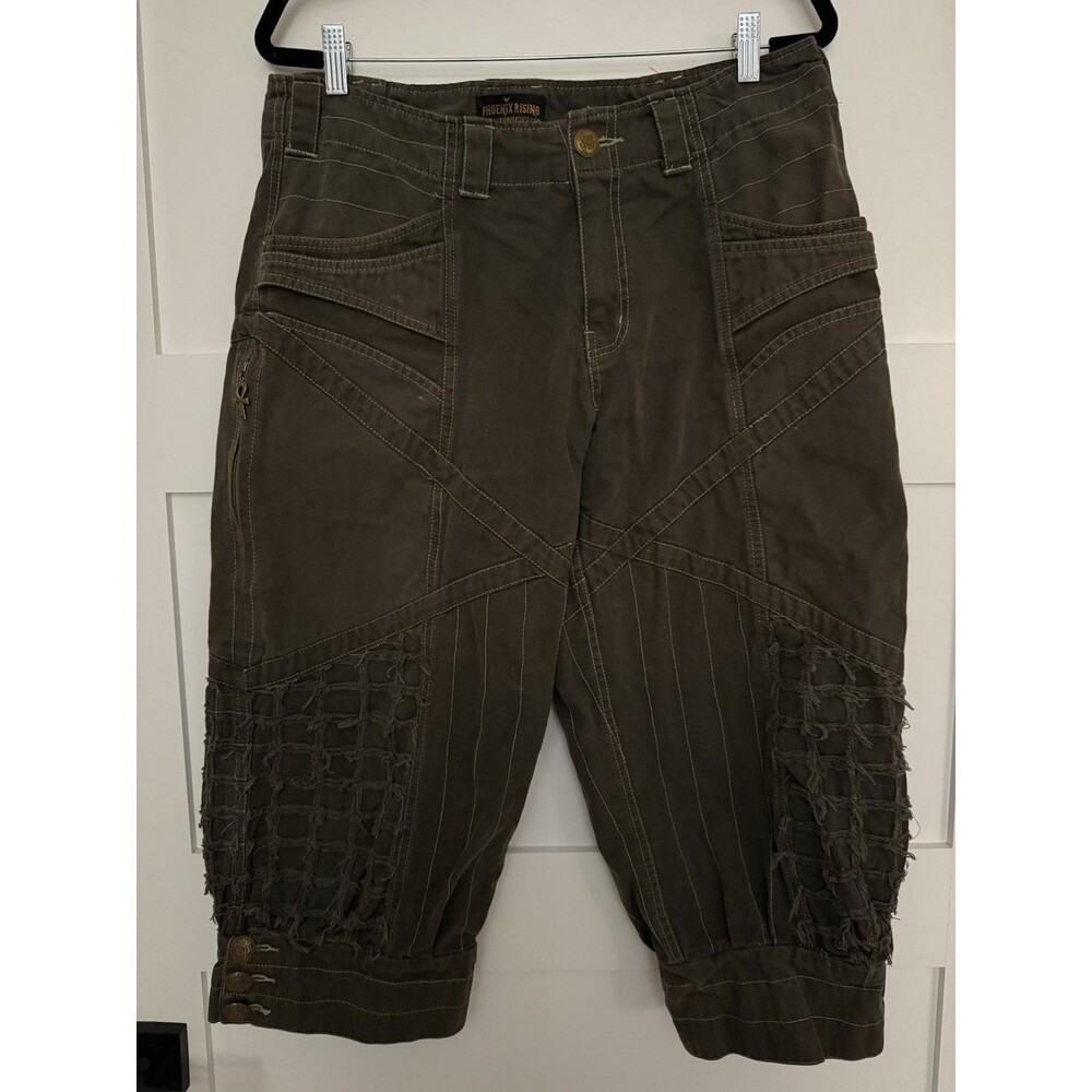 Phoenix Rising Artists Pants 38 Olive Green Cropped Cargo Burning Man Festival